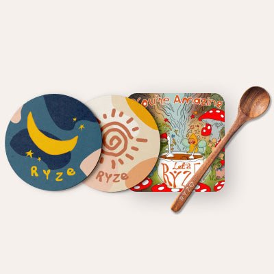 RYZE Coasters + Mushroom Magnet + Acacia Spoon - Daily Magnet