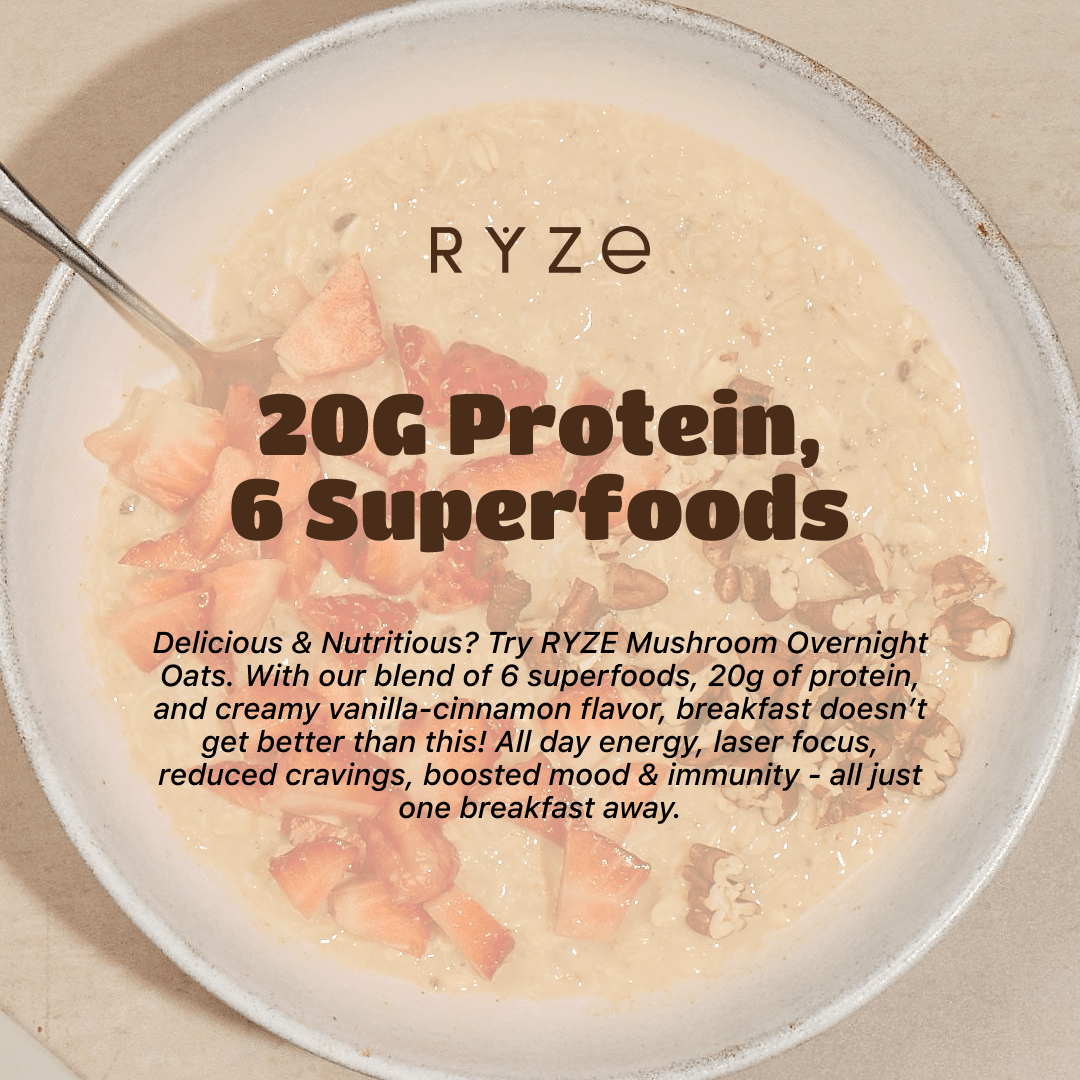 RYZE Mushroom Overnight Oats Pack (14 Servings) - Simple Routine