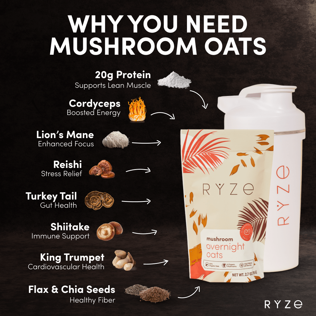 RYZE Mushroom Overnight Oats Pack (28 Servings) - Cozy Fuel