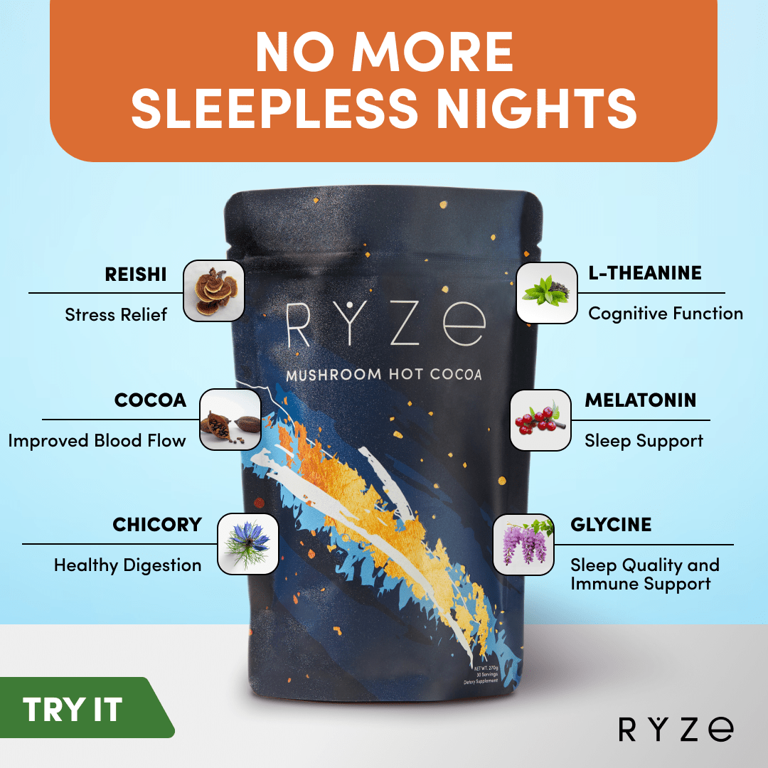 RYZE Hot Cocoa - with 6 Sleep Superfoods to Help Fall Asleep and Stay Asleep - Calm Night